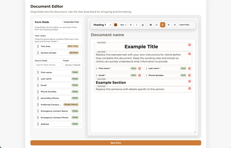Document builder view